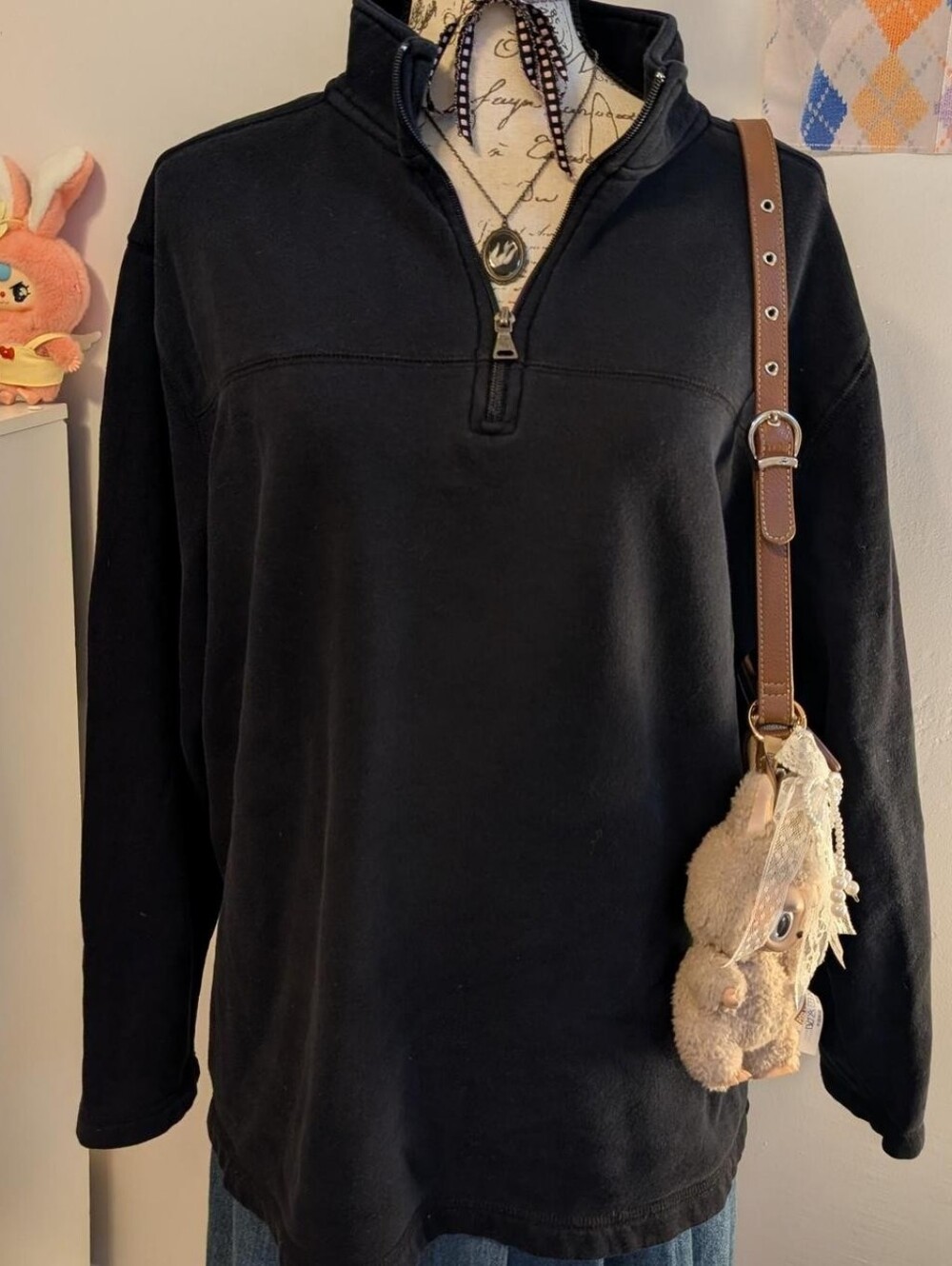 St. John's Bay Quarter-Zip Pullover Sweatshirt Black Size Large